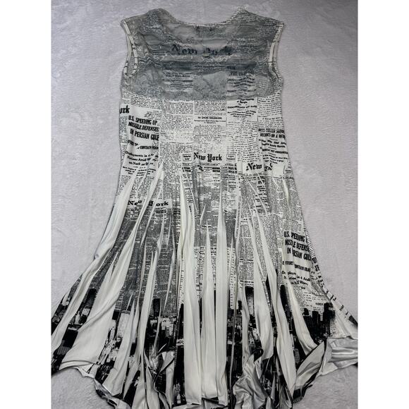 Reina VTG Newsprint Full Pleated MIDI Dress Monochromatic Lace Top Size 2 EUC - Picture 6 of 7